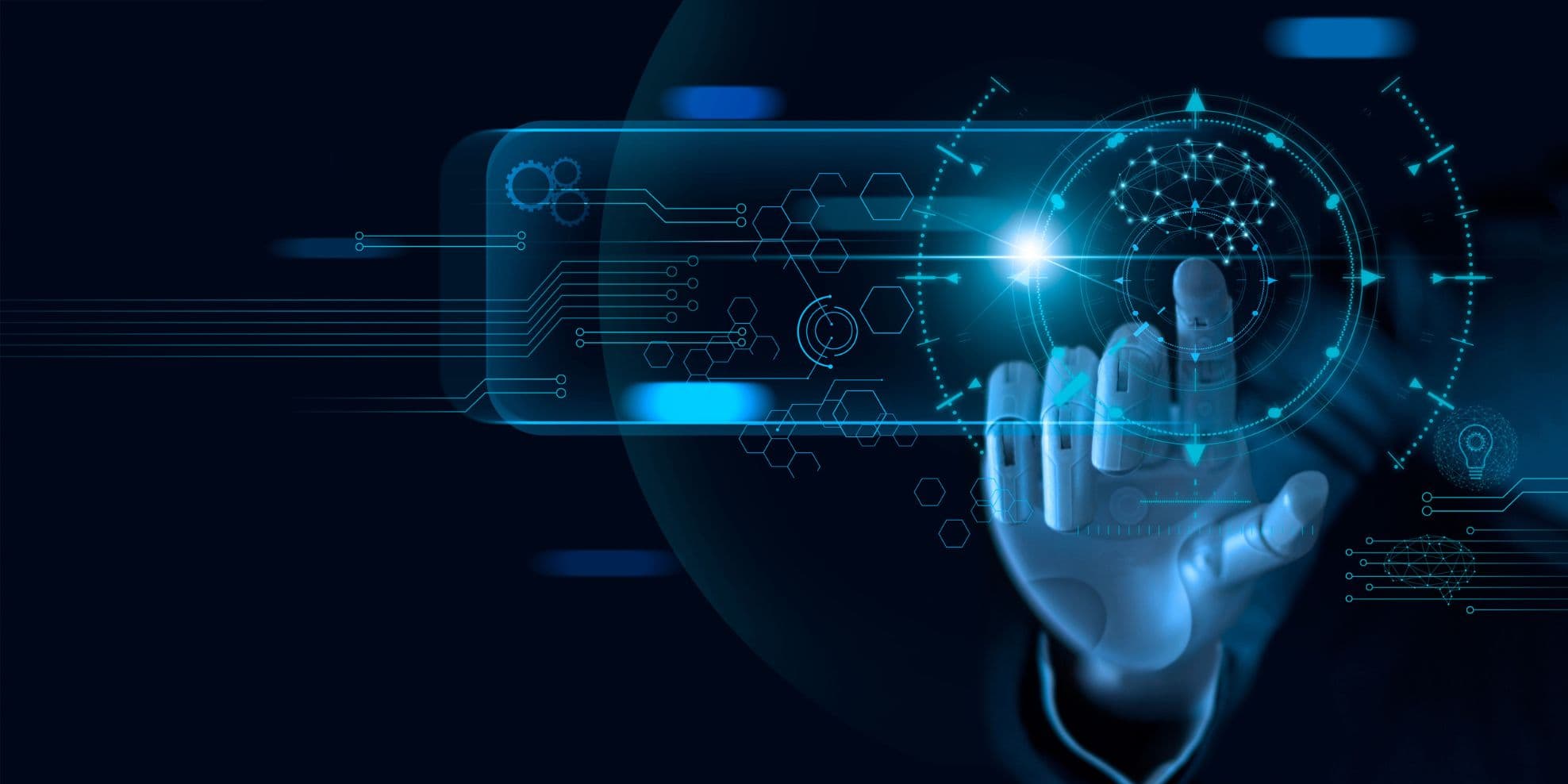 Futuristic digital brain with data streams, representing AI innovations in 2025